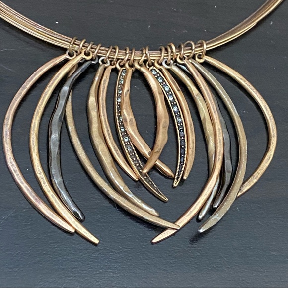 CHICO’s Brass-tone Multi-strand Micro Cable Fringe Gunmetal Rhinestones Necklace - Picture 4 of 12